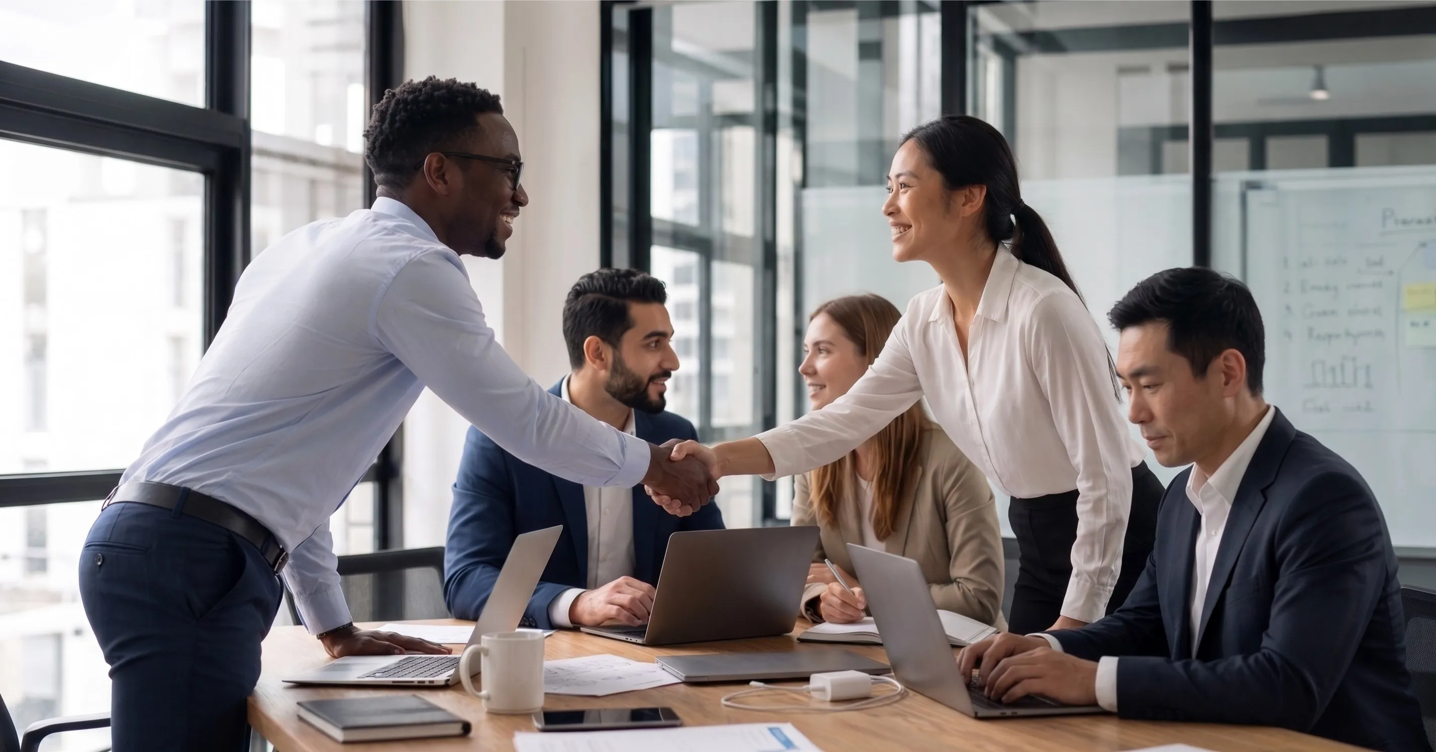 Global partner getting together in a meeting room
